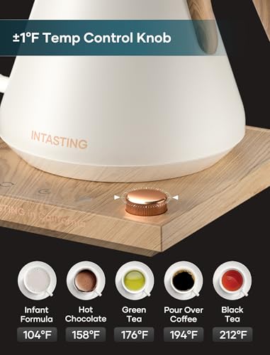 Gooseneck Electric Kettle with ±1℉ Temperature Control (Cream White)