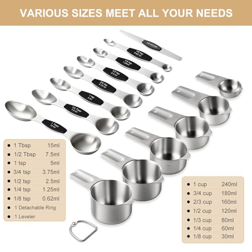 Stainless Steel Measuring Cups & Spoons Set (Black Spoons)