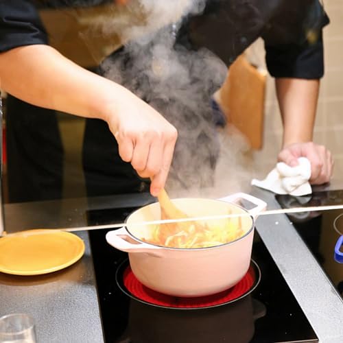 La Cuisine Enameled Cast Iron Dutch Oven Casserole Pot with Lid Internal Glossy Cream White Enamel Coating 3.75 QT 9.5" (3.7 QT Round / Pink)