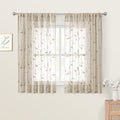 Taupe Kitchen Sheer Curtains Leaf Embroidered (52"W x 54"L (Pack of 2) / 2-taupe/Beige)