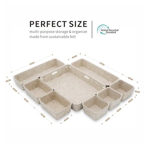 8pc Nordic Felt Desk Drawer Organizer Tray Beige Oatmeal Storage Bin (Oatmeal)