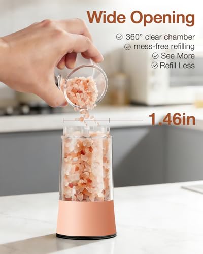 Gravity Electric Salt and Pepper Grinder Set with USB (Peach Orange)
