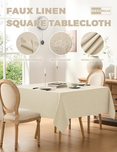 Faux Linen Square Tablecloth for Dining Room (Beige / 52" x 52" (Square))