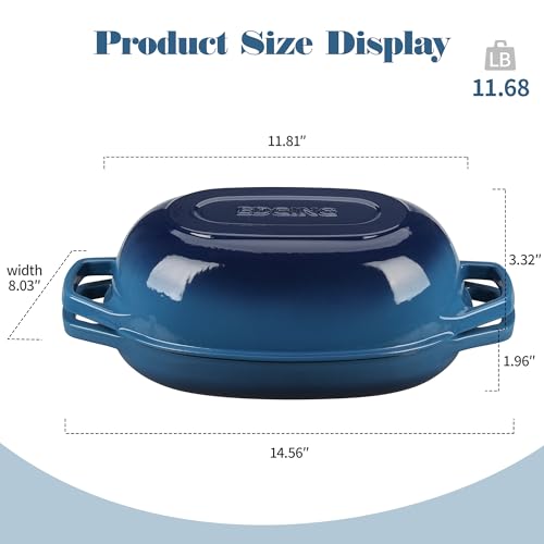 Enameled Cast Iron Oval Dutch Oven Pot with Lid (Lake Blue / 5 Quart)