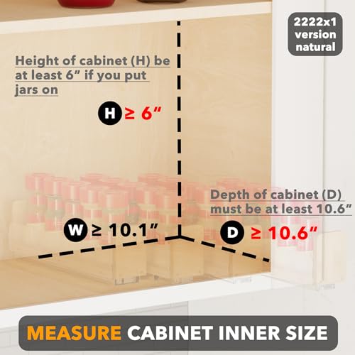 Bamboo Pull Out Spice Rack Organizer for Cabinet (10.1" Wide, 4 Drawers(2" Wide), 1-Tier / Natural)