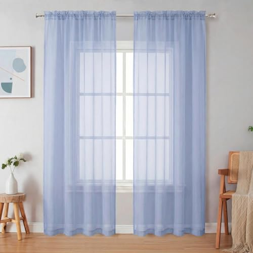 Denim Sheer Curtains 84 Inches Long (Denim / 42"W x 84"L (Pack of 2))