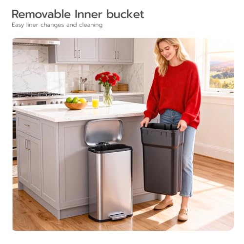 8G Trash Can with Lid (Stainless Steel / 8 G)