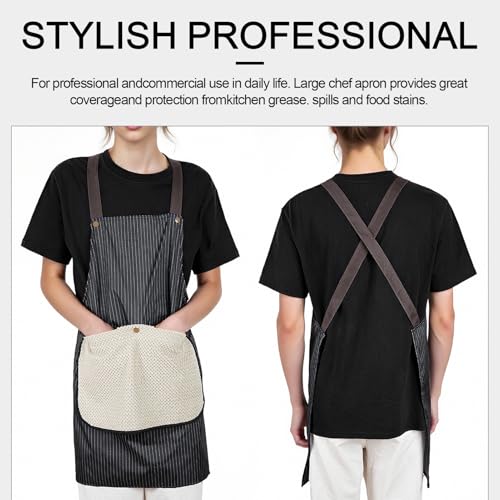 Kitchen Oil Resistant Apron with 2 Large Pockets Waterproof Aprons with Towel Pocket Adjustable Cross Back Apron for Men Women Black (Black)