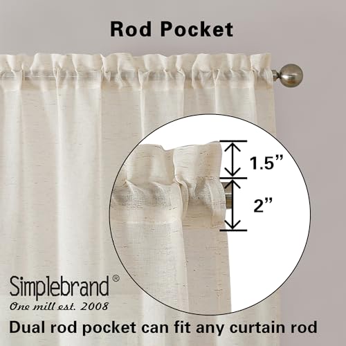 Natural Linen Textured Sheer Curtains 63 Inch Length 2 Panels (Natural / 40"W x 63"L (Pack of 2))