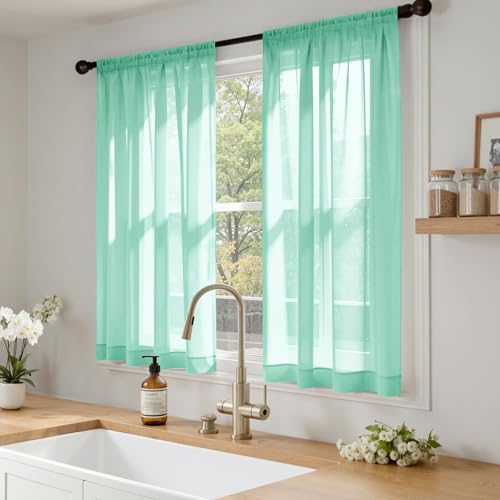 Aqua Sheer Curtains 63 Inches Long 4 Panels 42 x 63 Inches (42"W x 63"L (Pack of 4) / Aqua)