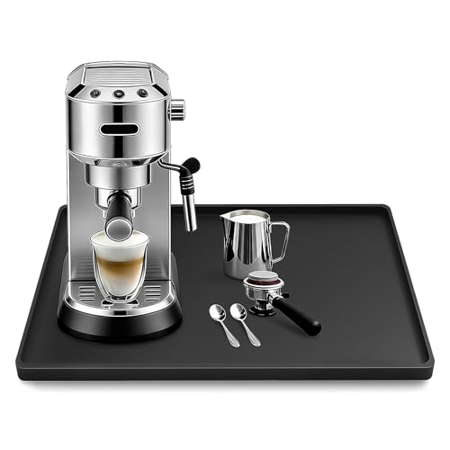 Silicone Coffee Maker Mat with Lip for Countertops (Black / 15.7'' x 11.8'')
