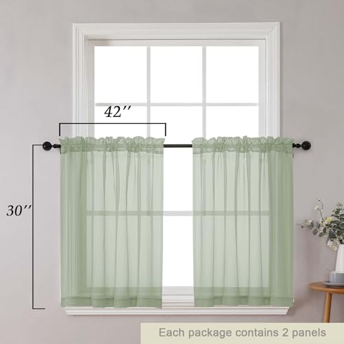 Sage Green Kitchen Curtains 30 Inch Length Tier 2 PCS (Sage Green / 42"W x 30"L (Pack of 2))