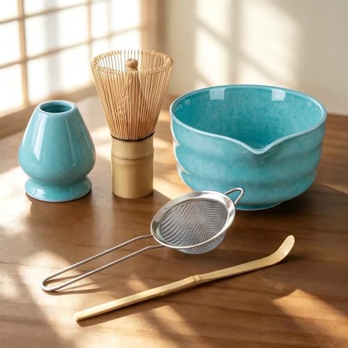 Matcha Whisk Set with Serene Blue Ceramic Bowl (Blue)