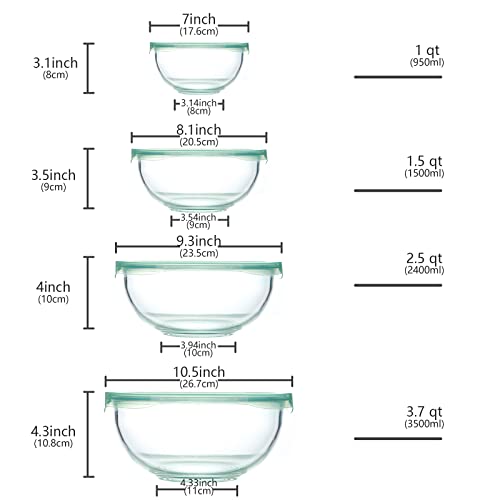 Glass Mixing Bowl with Airtight Lids (4 Pack Clear Green)