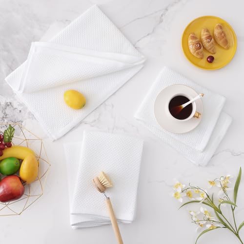 100% Cotton Oversized Waffle Weave Kitchen Towels 6 (White / 20 X 28 - 6 Pack)