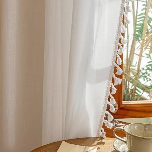 Boho Farmhouse White Long Curtains for Living Room (Z-pure White / 50"W x 90"L (Pack of 2))