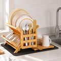 Bamboo Dish Drying Rack with Utensil Holder (Natural / 3-Tier+Dish Drying Mat)