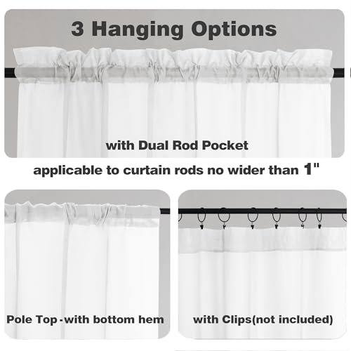 White Sheer Valances for Windows (White / 42"W x 16"L (Pack of 2))