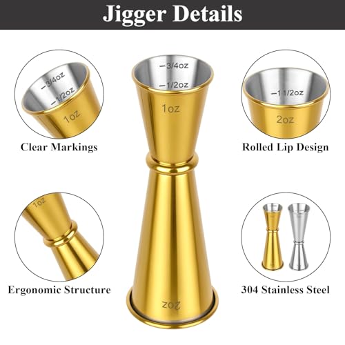 2 Pack Jigger for Bartending (Gold & Silver)