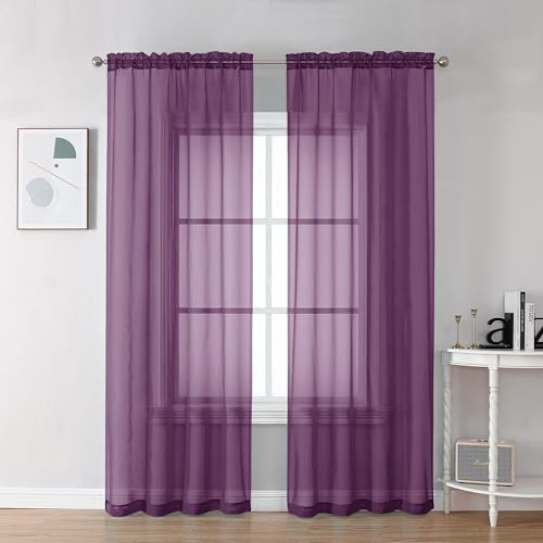 Plum Sheer Curtains 84 Inches Long for Living Room (Plum / 42"W x 84"L (Pack of 2))
