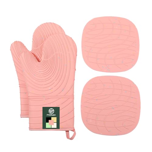 4 Pieces Oven Mitts of Macaron Color Thickened Non (Silicone-pink)