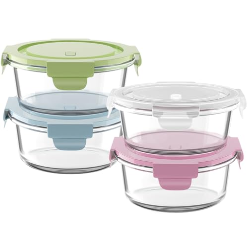 1.5Cup 12oz Small Glass Containers with Lids (Multicolor+Clear / 12oz)