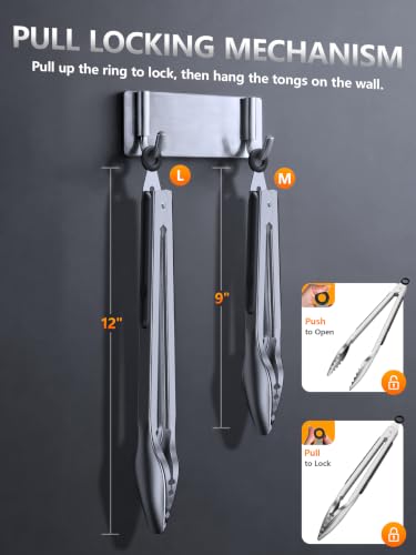 Kitchen Tongs with Teeth for Strong Gripping (Black)