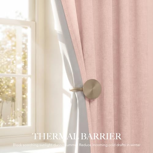 Pink 100%Blackout Linen Curtains for Girl's Room W52 x L96 (Pink / 52"W x 96"L (Pack of 2))
