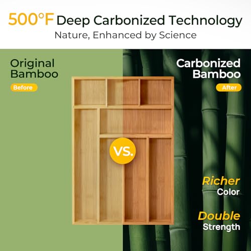 Carbonized Bamboo Kitchen Drawer Organizer (8 Slots)