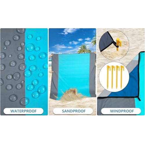 Beach Blanket Mat Waterproof Sandproof for 2 (Solid - Gray Blue / 79" X 83"（1-4person）)