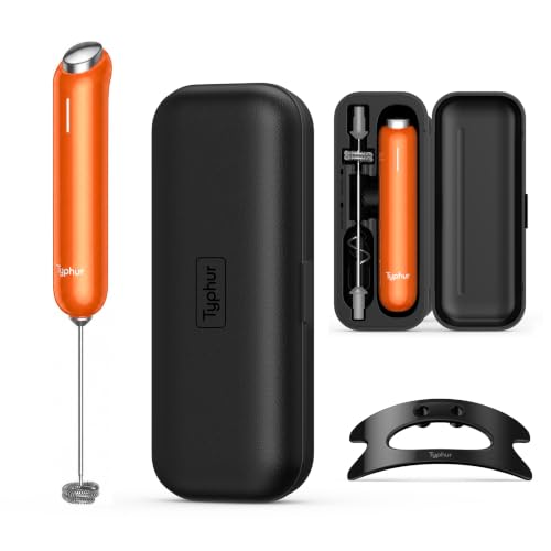 InstaWhisk Electric Milk Frother with Storage Case & Stand (Orange)