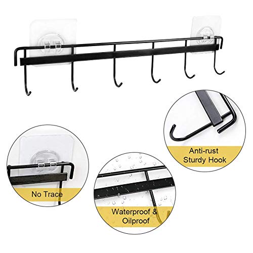 Adhesive Wall Hooks Rack Kitchen Rail (Black)