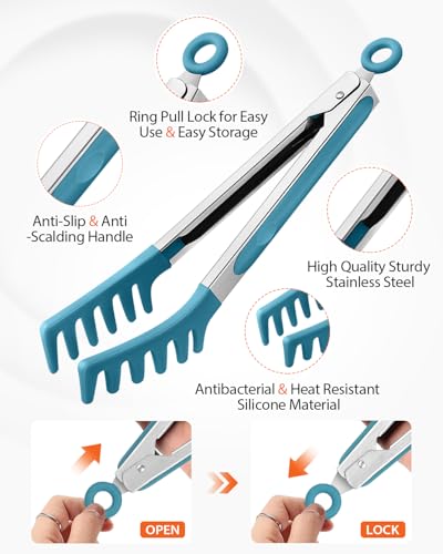 Silicone Spaghetti Spoon & Pasta Tong (Blue)