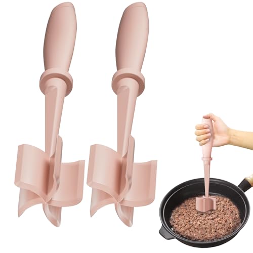 2Pack Meat Chopper Hamburger Masher Ground Beef Smasher Utensil Mix Tool (2 Pack-Pink)