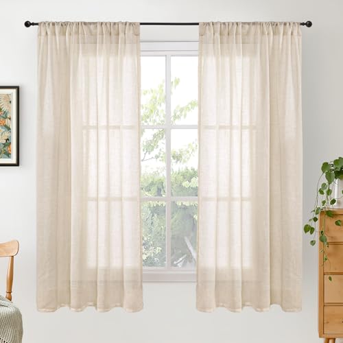 Natural Linen Curtains 63 Inches Long for Bedroom Windows (Natural / 42"W x 63"L (Pack of 2))