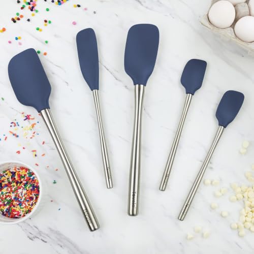 Stainless Steel Handled Silicone Spatula Set of 5 Deep Indigo (Deep Indigo / Stainless Steel Handle)