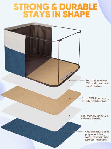 4 Pack Fabric Closet Storage Bins for Shelves (Navy Blue / 4PCS/Large-15x11x9.5)