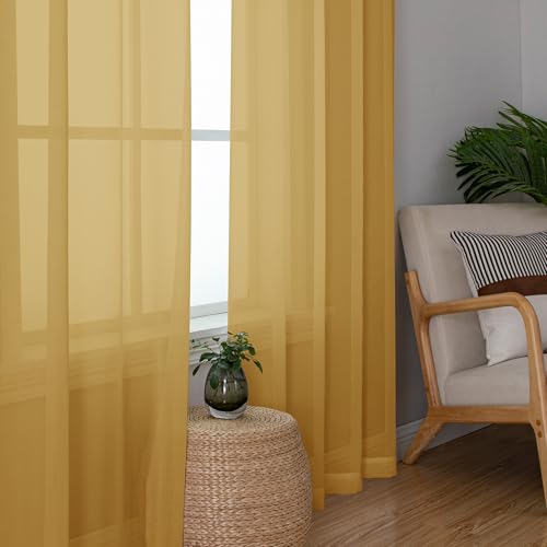 Gold Sheer Curtains 63 Inch Length 2 Panels Set (40"W x 63"L (Pack of 2) / Gold)