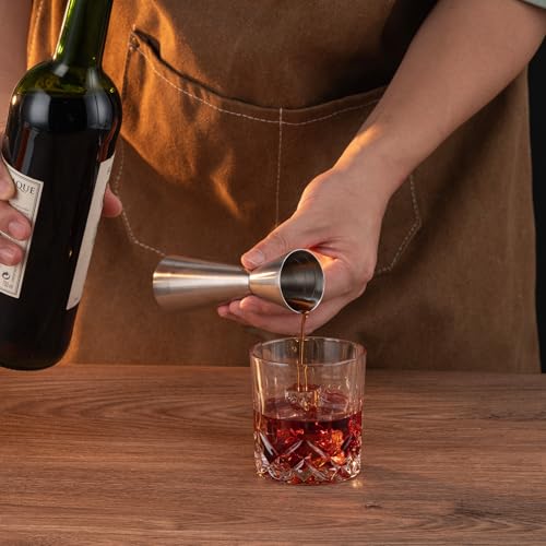Double Cocktail Jigger for Bartending (Flat Edge-1oz/2oz-1PC / Frosted Silver)