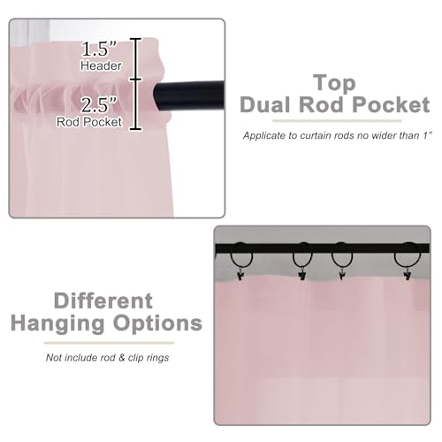 Extra Long Blush Sheer Curtains for Bedroom Living Room 108 Inches Long 2 Panels Set (Blush / 59"W x 108"L (Pack of 2))