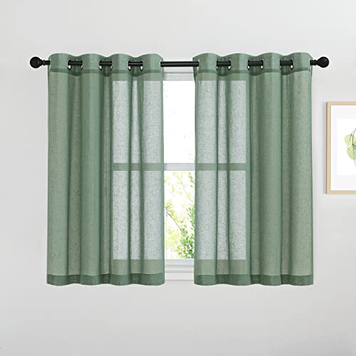 Semi Sheer Short Curtains for Small Window (52"W x 45"L (Pack of 2) / Olive Green)