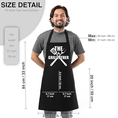 Kitchen Apron Cotton Waterdrop Resistant Adjustable Button Women Men (Black - the Grillfather)