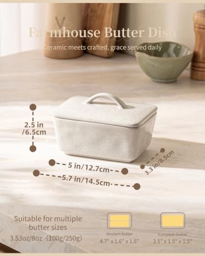Ceramic Butter Dish with Lid for Countertop (Gray)