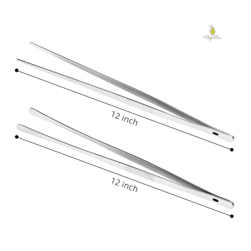 2PCS 12" Stainless Steel Kitchen Tongs Tweezers with Serrated Tips (12 inches)