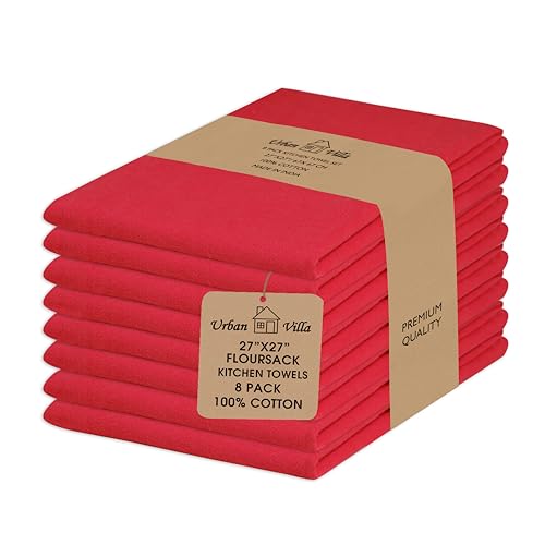 Kitchen Towels Cotton Dish Towels 27”x27” (27" x 27" (Set of 8) / 061 Red)