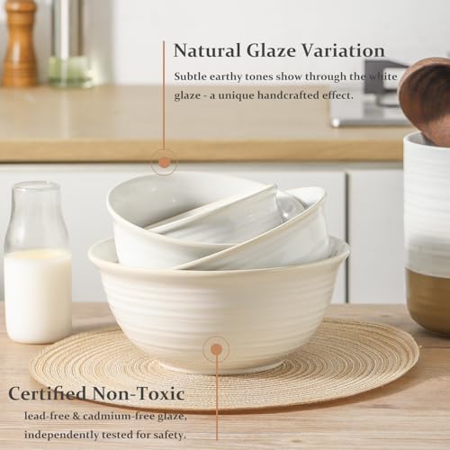Mixing Bowls Ceramic Serving Dishes for Cooking (Clay-Infused White / 40+65+84 Ounce)