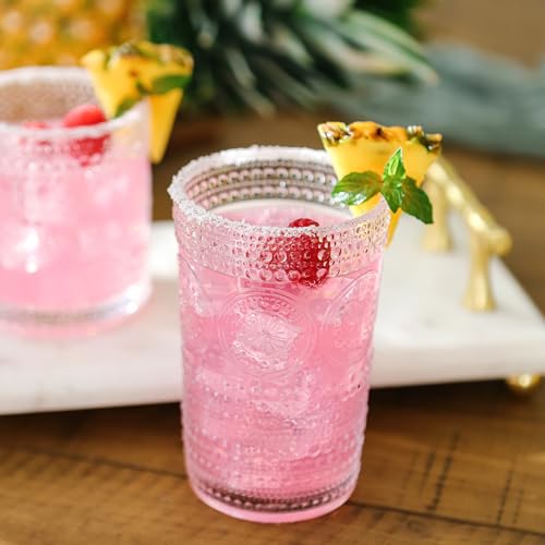 Hobnail Beaded Floral Clear Drinking Glasses Set of 6 (Clear / 13 oz)