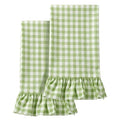 2 Pcs Mint Green Gingham Kitchen Towels Cotton Ruffled (Mint Green / Gingham)