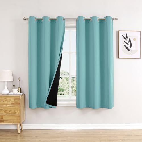 100% Blackout Curtains for Bedroom 63 Inches Long 2 Panels Set (38"W x 63"L (Pack of 2) / Aqua)