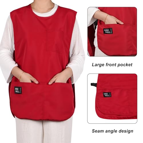 Waterproof Cobbler Apron with 4 Pockets Vest Smock Apron for Men Women Chef Waiter Work (Red)